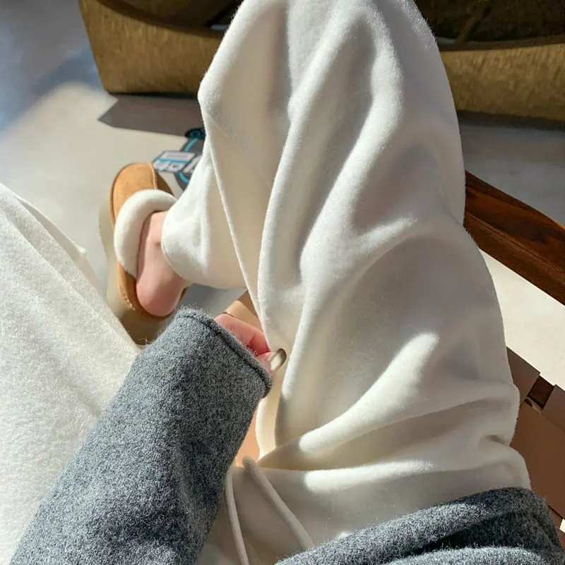 Herfst Winter Nieuwe Sle Wijde Pijpen Vloerlengte Broek Dames Fce Gevoerde Acetaatwollen Broek Casual Broek met Rechte Pijpen