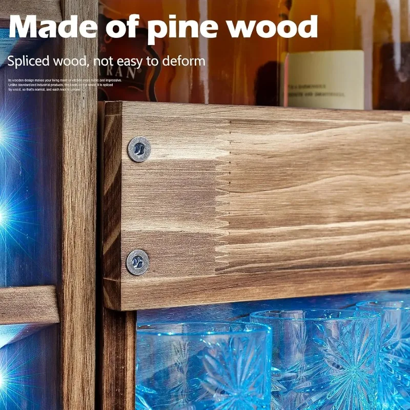 

Wine Rack with LED Light Wall Mounted Wood,Alcohol Shelf with Bottle Stemware Glass Holder Rustic