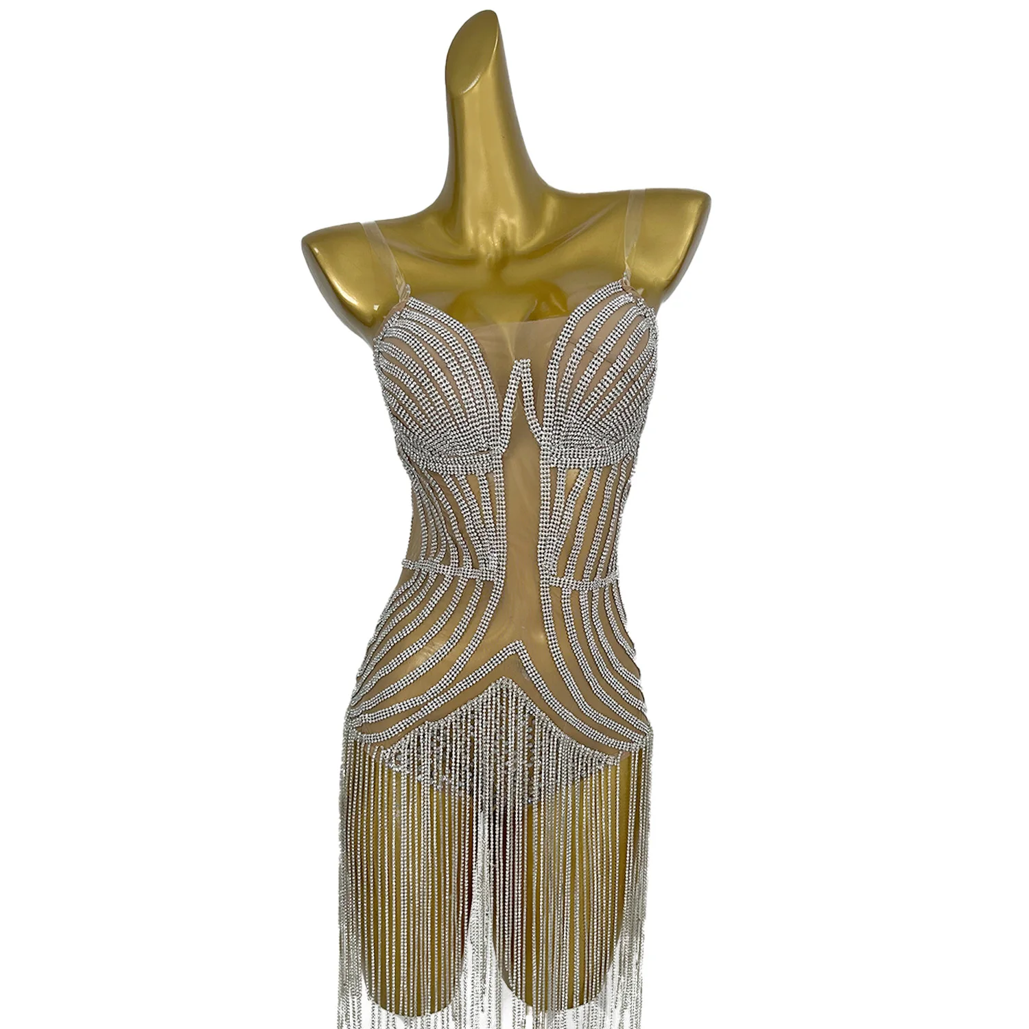 Crystals Fringes Outfit Birthday Celebrate Leotard Stage Performance Costume Women Dancer Glisten Crystal Bodysuit Bingdiantiao