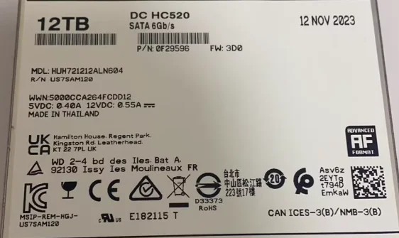 

For HUH721212ALN604 HC520 12T SATA 7.2K 6GB 3.5 Enterprise Hard Drive