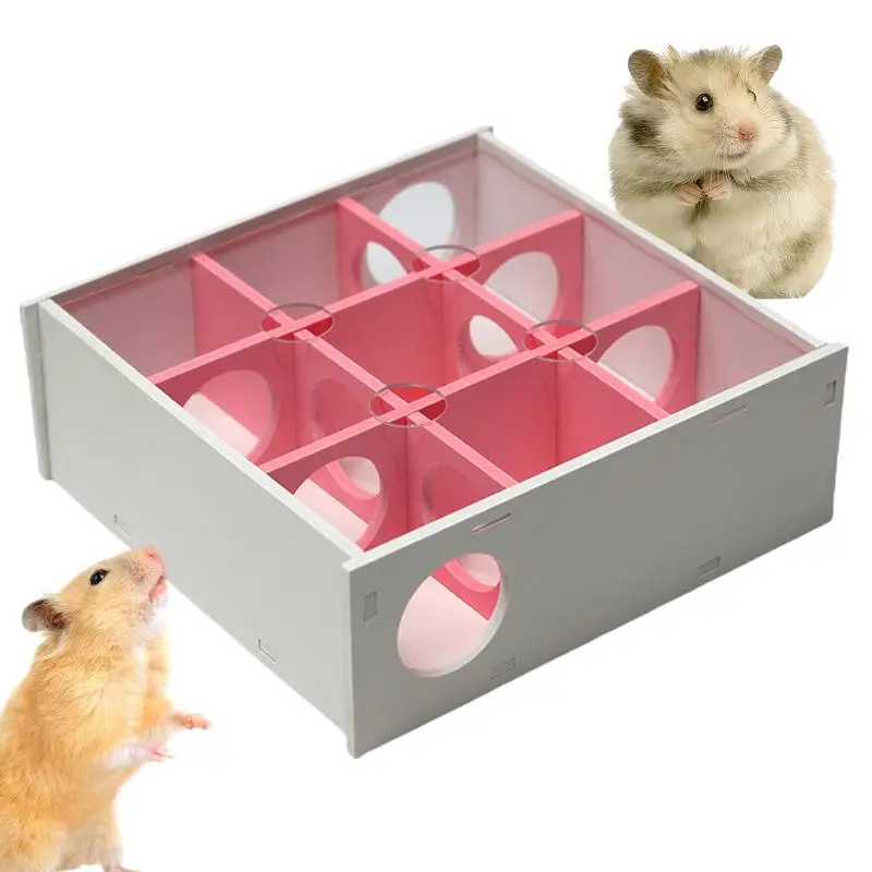 Hamster Maze 9 Chamber Wooden Maze Tunnel Hamster Play Toys Spacious Multi-Room Hideouts Hamster Tunnel Toys For Small Breeds &