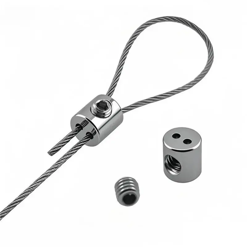【K】5PCS Steel Wire Rope Clamp Stainless Steel Cable Hanging Clip Double Hole Adjustable Screws Fixed Hardware Accessories
