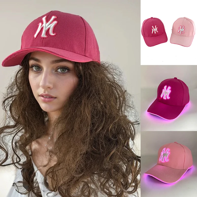 Glowing Pink Baseball Cap NightClub Concert Travel Y2K Riding Fashion Supplies Adult Hip Hop LED hat For Girl Woman Baseball cap