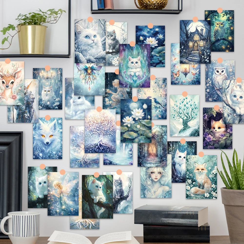 32 Stück, Postkarten für weiße Katzen, Wandaufkleber, Postkarten, Grußkarten, DIY-Postkarten, Souvenir-Postkarten, Dekoartikel