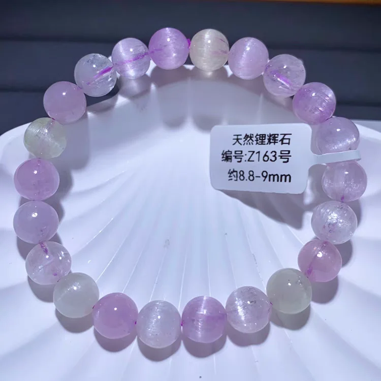 Natural Purple Kunzite Cat Eye Round Beads Bracelet 8mm 9mm 10mm Women Men Green Kunzite Fashion Bracelet Jewelry AAAAAA