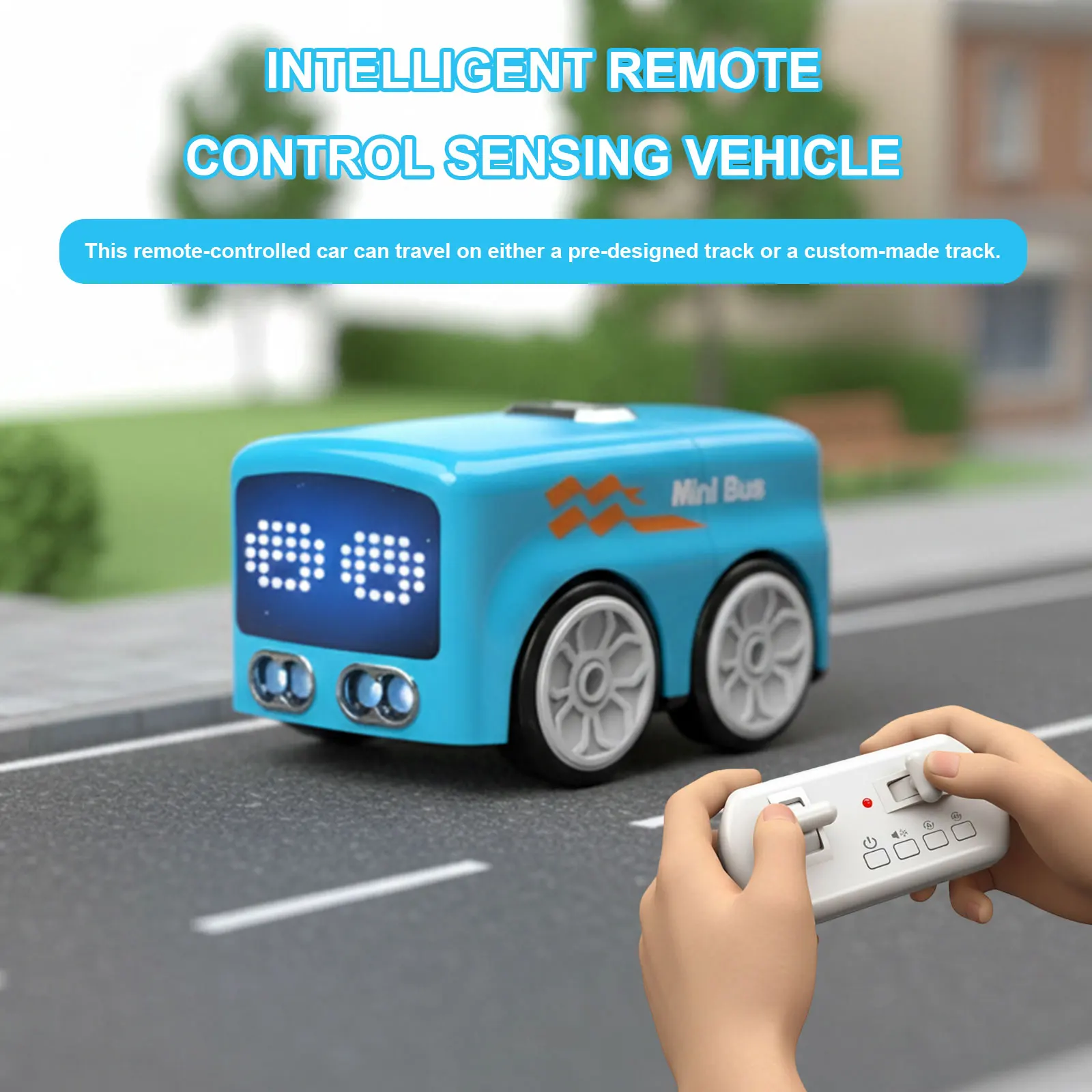 รถการ์ตูนของเล่นเด็ก รถมินิบัส ของเล่นควบคุมระยะไกลอัจฉริยะ พร้อมระบบเซ็นเซอร์ตรวจจับท่าทาง ติดตามตามตัว