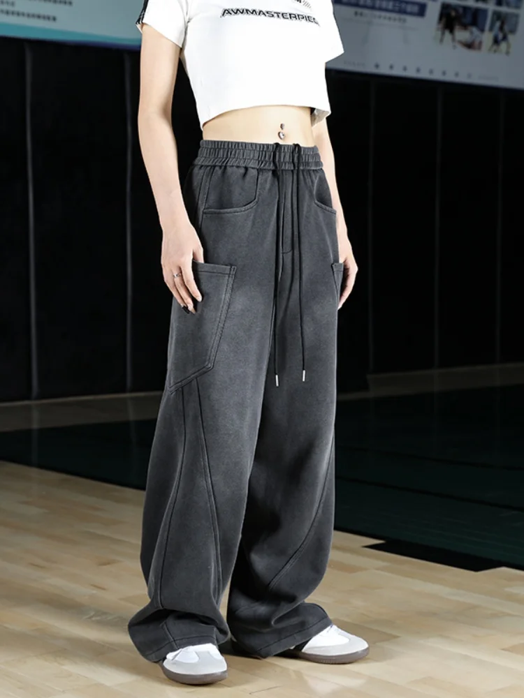 

Мужские винтажные спортивные брюки Waed из плотной ткани, свободного кроя, с широкими штанинами, летние, в американском ретро-стиле, уличные, повседневные, в пол