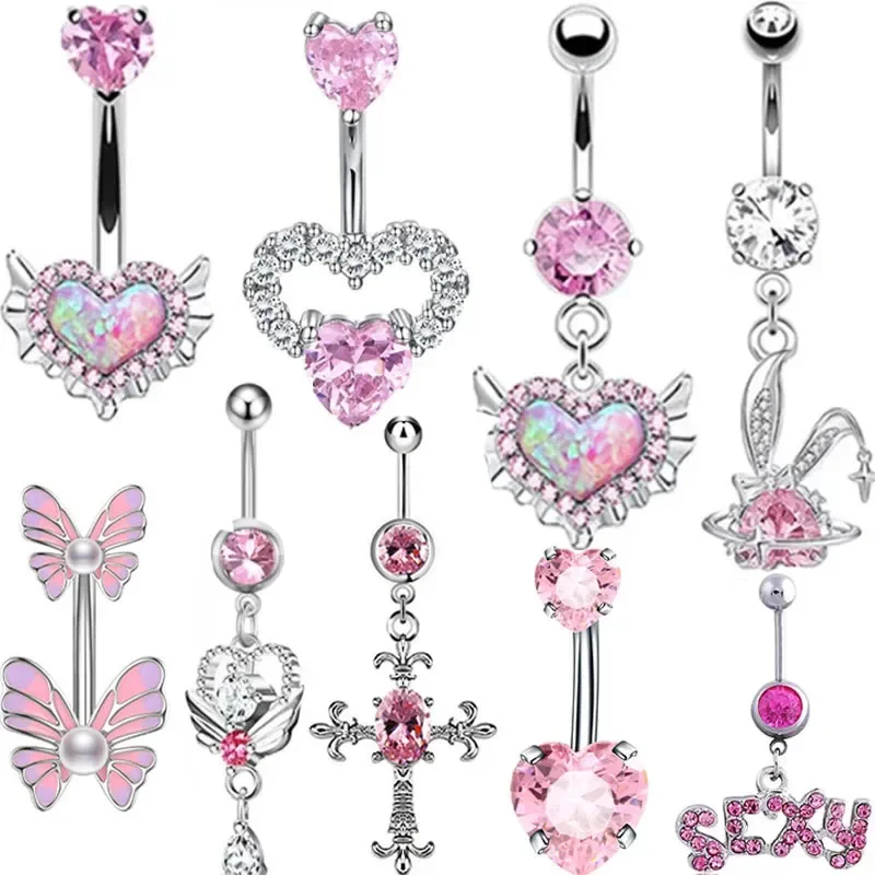 

1PC Butterfly Belly Button Rings Pink 14G Women Fashion Bunny Belly Ring Dangle Cz Heart Navel Piercing Barbell Pircing Ombligo