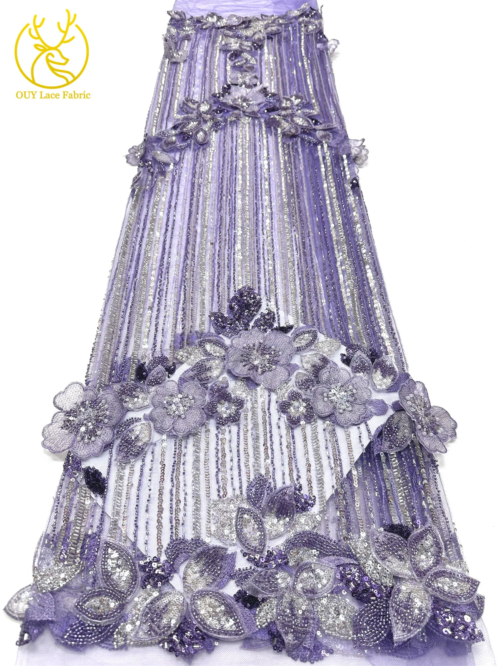 Luxuriöser 3D Handbestickter Blumen-Spitzenstoff 2026 Hochwertige Afrikanische Perlen-Pailletten-Spitze für Nigerianische Abendkleider – Detail 15