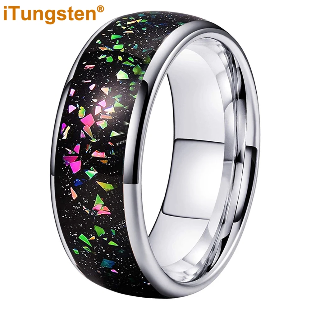 

iTungsten 8mm Men Women New In Opal Rings Nice Tungsten Wedding Band Domed Polished Comfort Fit Free Shipping