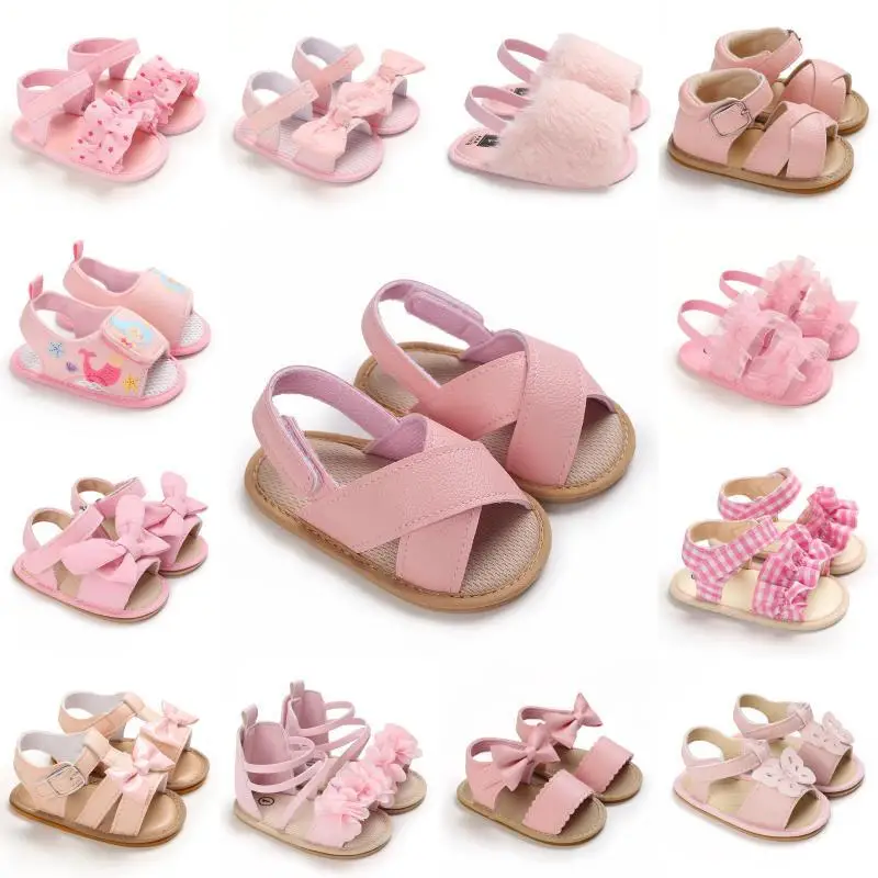 Summer Classic Multiple Pink Baby Sandals Comfortable and Casual Walking Shoes for Girls Aged 0-18 Months