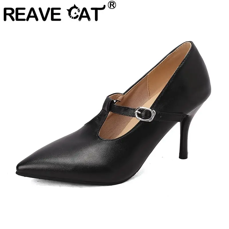 

REAVE CAT Лолита Стиль Туфли-лодочки для девочек с круглым носком на блочном каблуке 5 см, милые повседневные туфли с пряжкой и ремешком, большие размеры 45-48