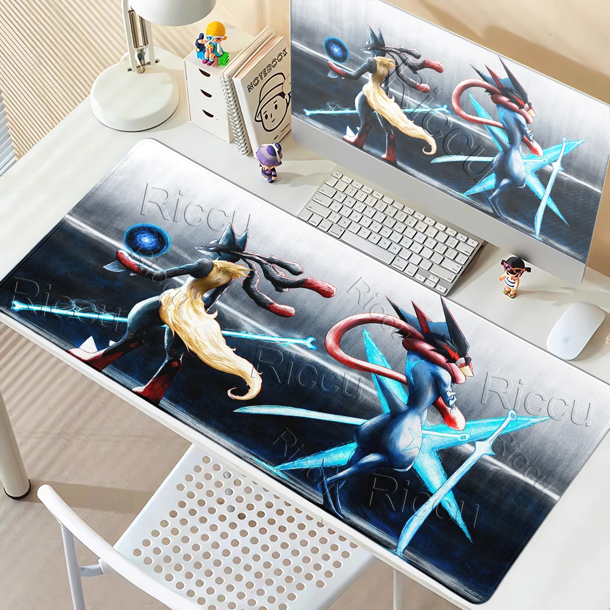 Gaming Pokemon Lucario Mouse Pad Anime PC Accessories Desk Mats XXL Gamer Large Non-slip Desk LockEdge Computer Keyboard Playmat