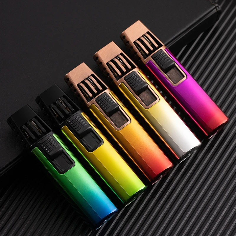 

Миниатюрная ветрозащитная зажигалка для сигар, портативный инструмент для розжига на природе, для кемпинга, кухни, барбекю, сварочный пистолет с двойным пламенем, газовая зажигалка на бутане