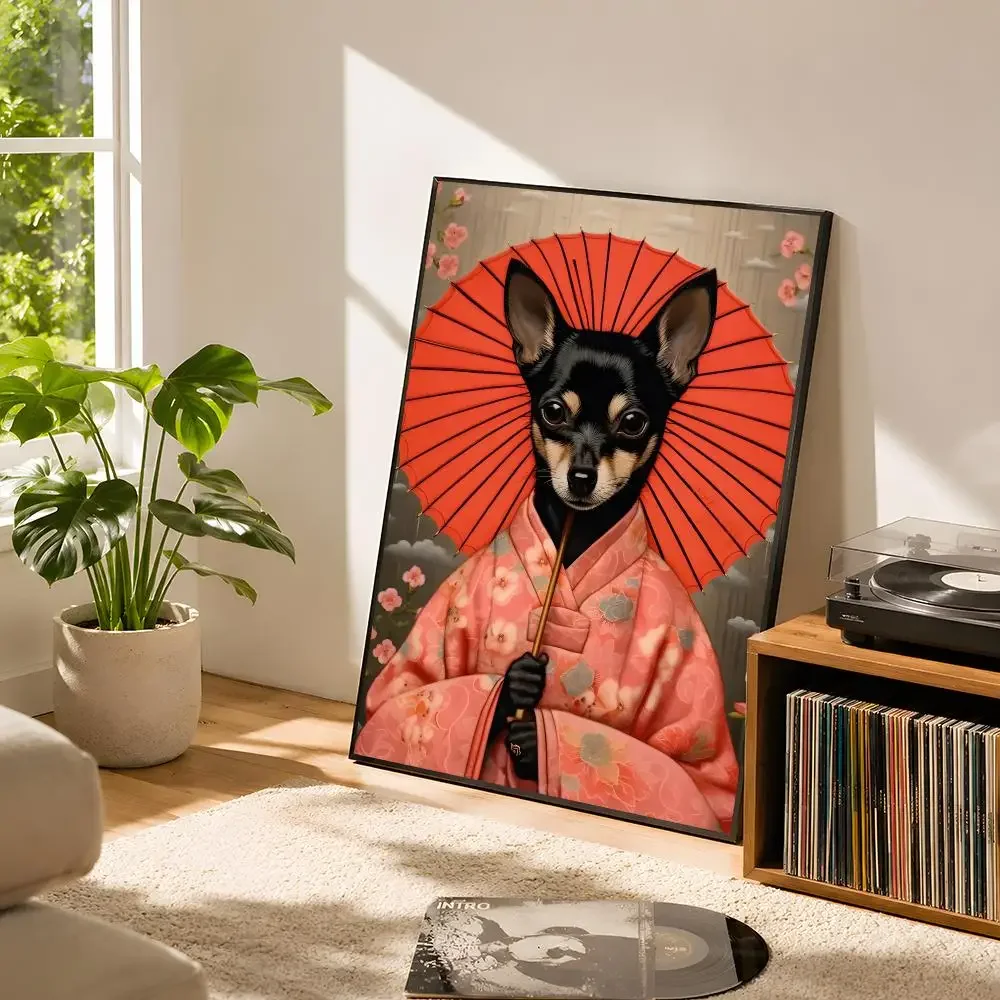Funny Dogs Geisha Portrait Kimono Basset Hound Brittany Spaniel Poster Matte Wall Art Removable Home Room Decoration