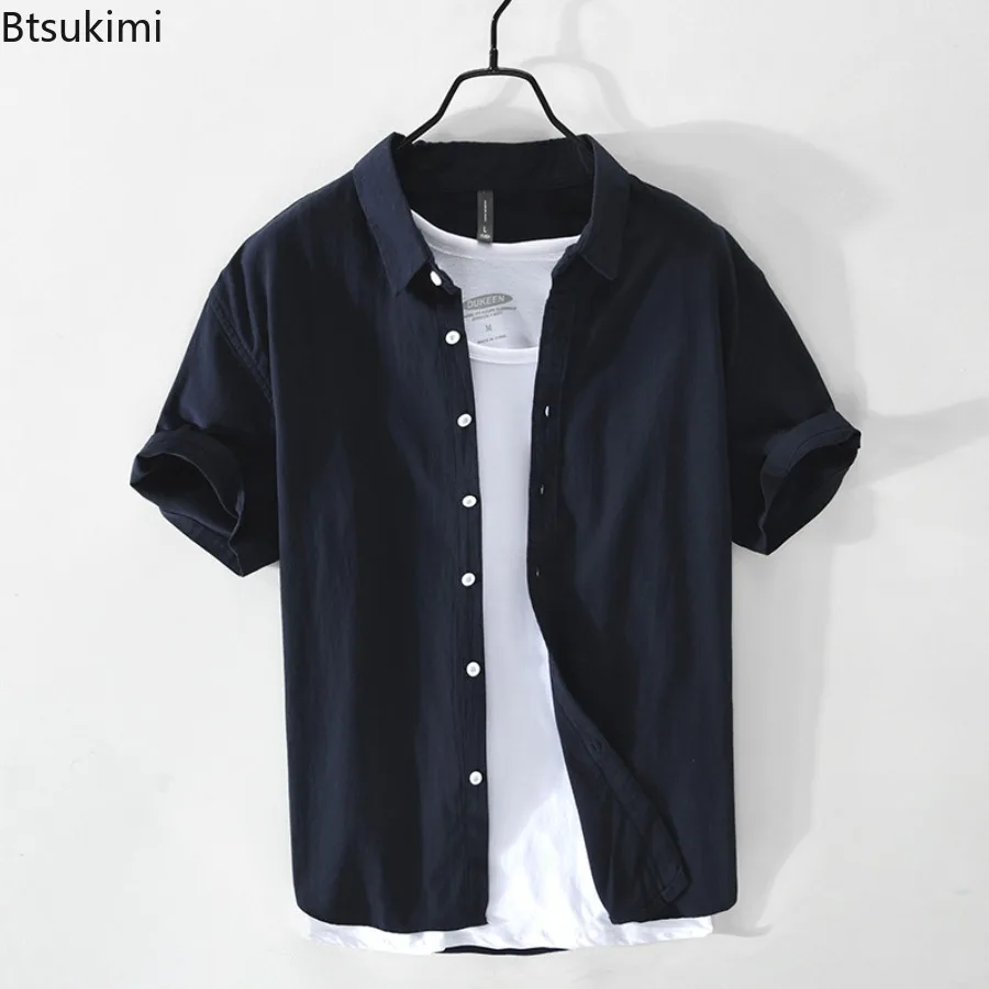 Summer Hot Sale Men's Short-sleeved Shirts Casual Streetwear Solid Color Button Up Cardigan Leisure Beach Style Blouses Men Tops