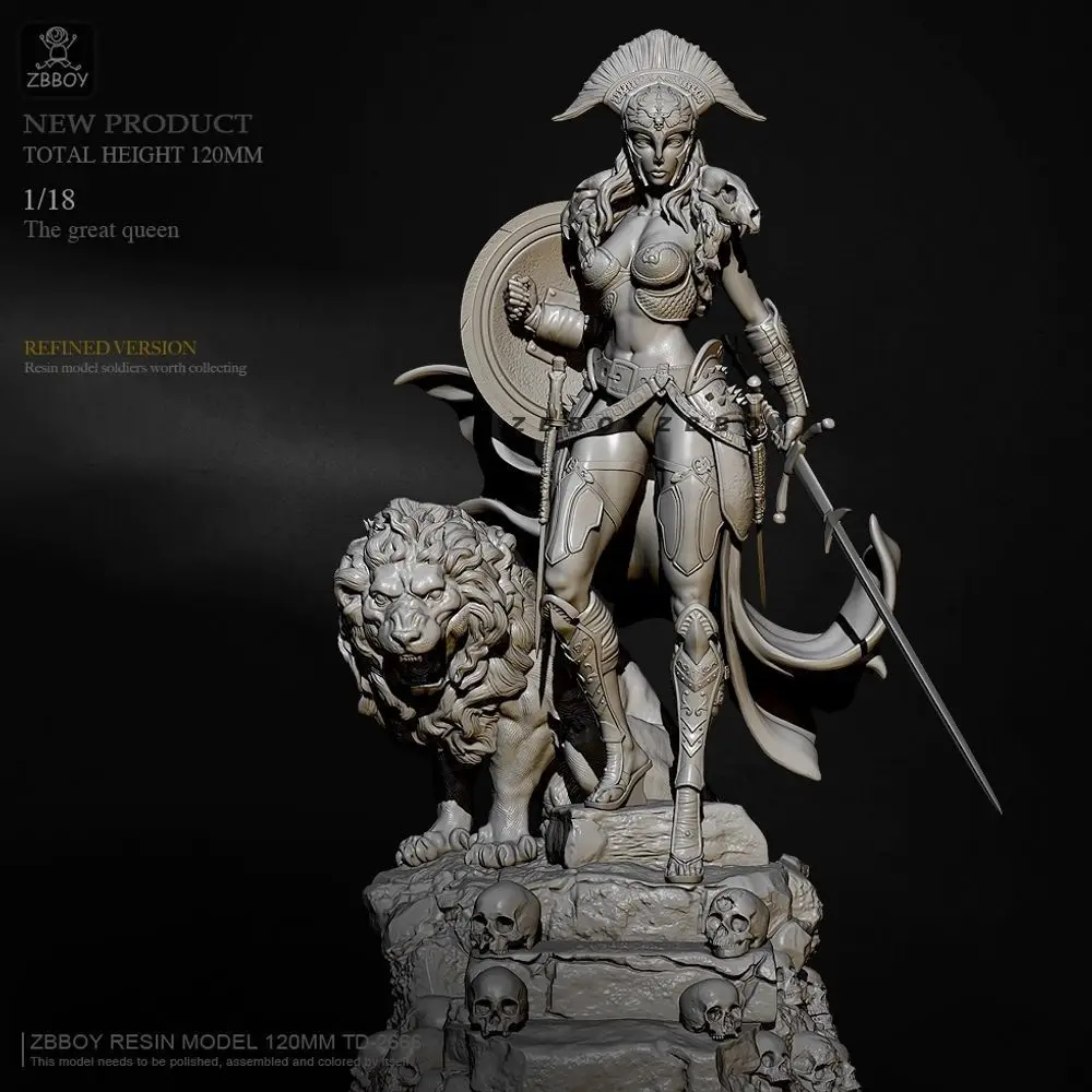 H120mm 1/18 Lioness Queen Resin Soldier White Model Assembly Model 3D Printed DIY Coloring Figurines Miniatures Resin Crafts