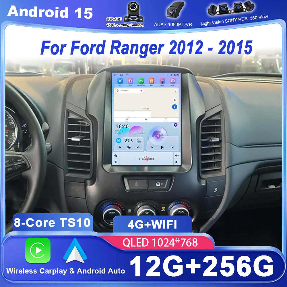Android 15 Car Radio Stereo Carplay For Ford Ranger 2012 2013 2014 2015 Auto Multimedia Player GPS Navigation Head Unit NO 2DIN