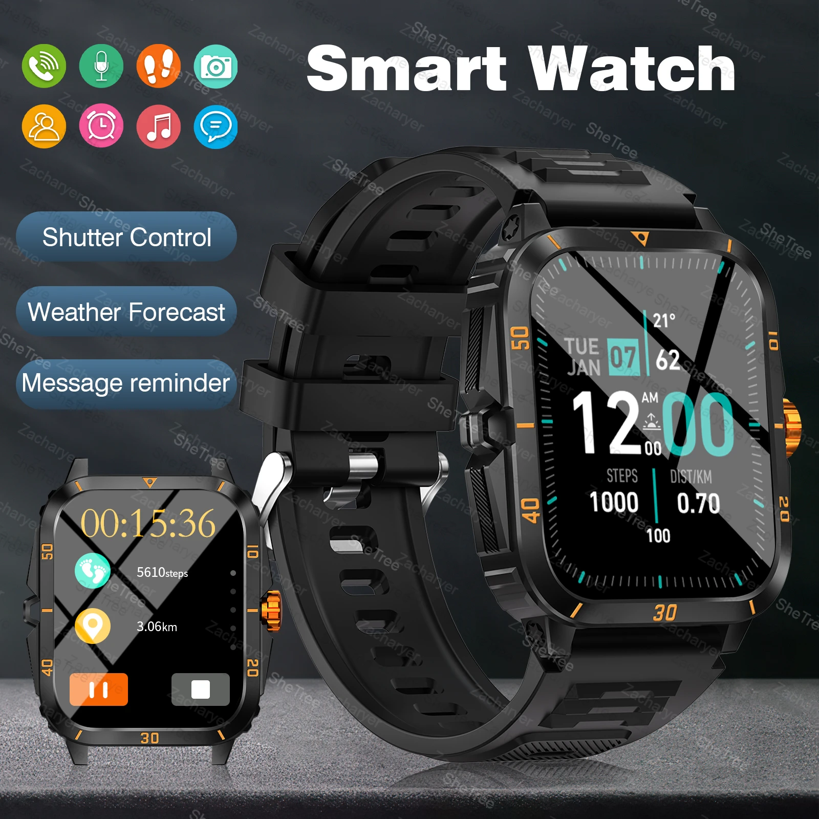 Smart watch, wireless calling /dial, multi -Sport mode, calling reminder and rejection, SMS reminder,for iPhone/Andriod