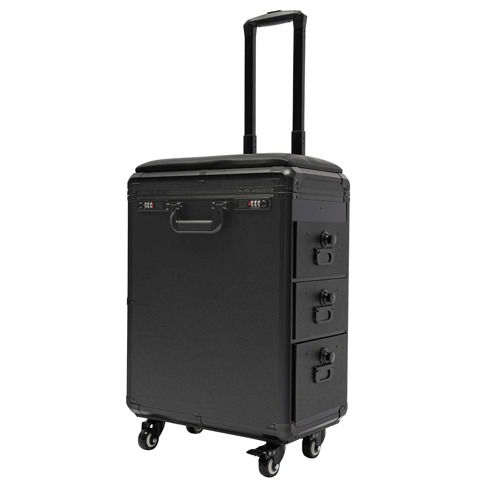 

Makeup Train Case, Tattoo Case, Rolling Salon Case, 3 Drawers, Metal Top, PU Leather, Detachable Tripod, Storage , Size: 16.54*11*20.87in