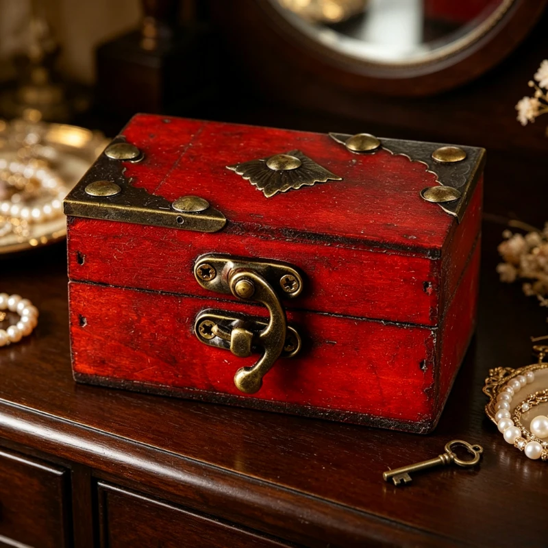 Vintage Wooden Storage Box with Lock Retro Jewelry Chest Treasure Case for Decor Escape Room and Dressing Table