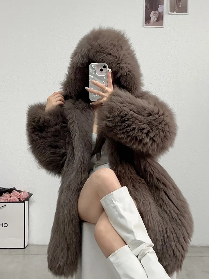 New winter big white bear 85Cm long fox fur double-sided woven