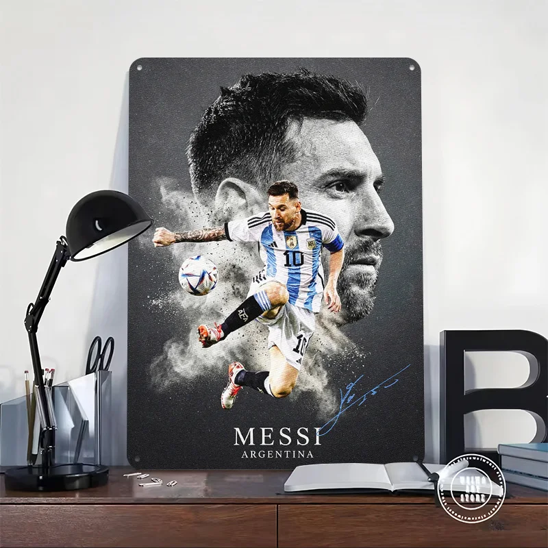 Lionel Messi in Action Poster Retro 3D Printed Metal Signs Customized Wall Hanging Gift for Bar Accessories Wand Deko Decor Room