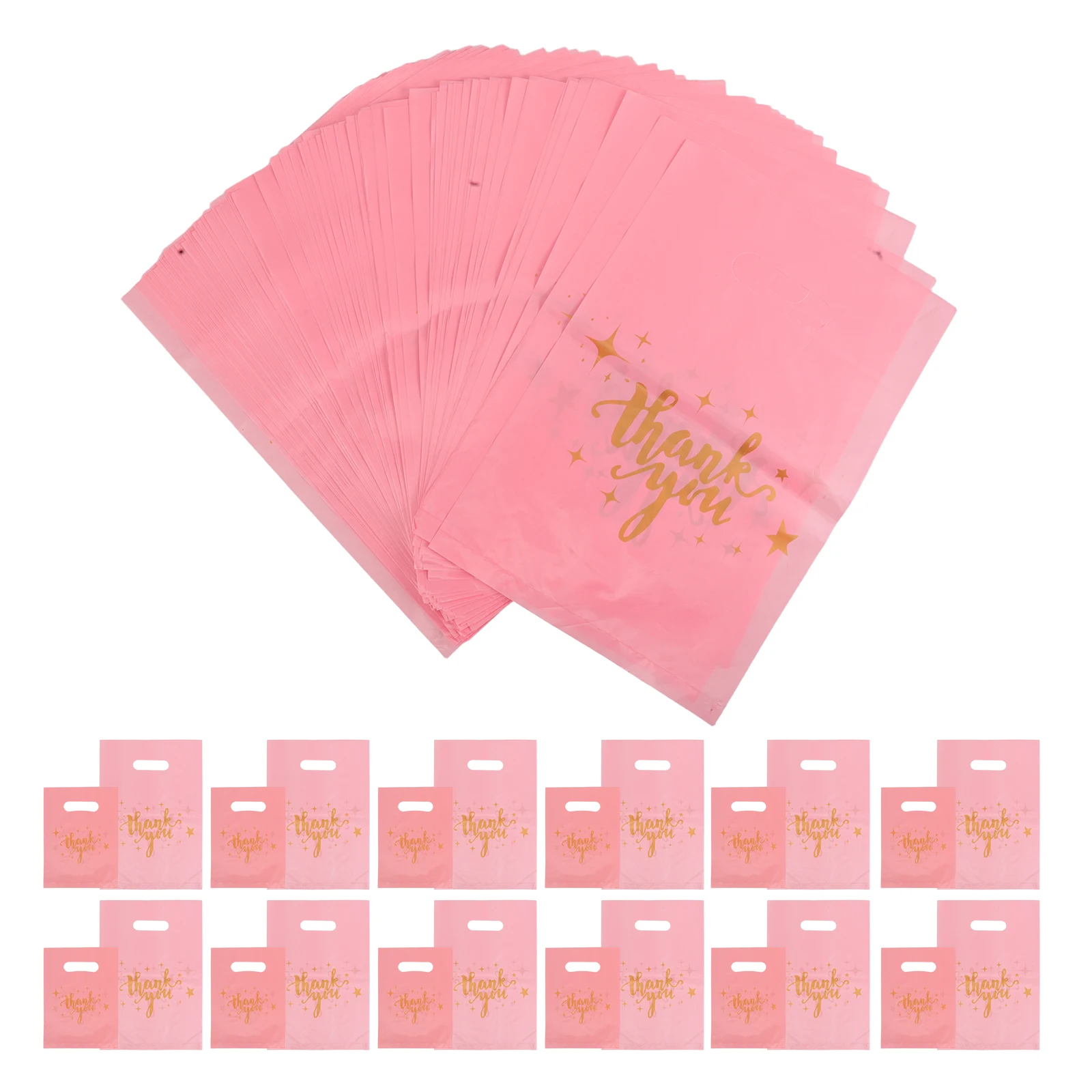 

200 Pcs Hand Gift Bags Thank You Party Favor Elegant Design Durable Material Boutique Plastic Retail Shopping Bags Present