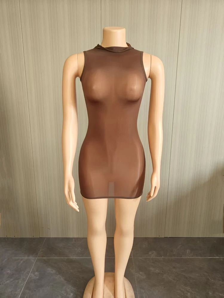 Sexy Mesh Durchsichtiges Kleid Damen Hottie Mode Ärmellos Dehnbar Figurbetont Coquette Mitternachts-Street-Party Club Bodycon Kleider – Detail 8