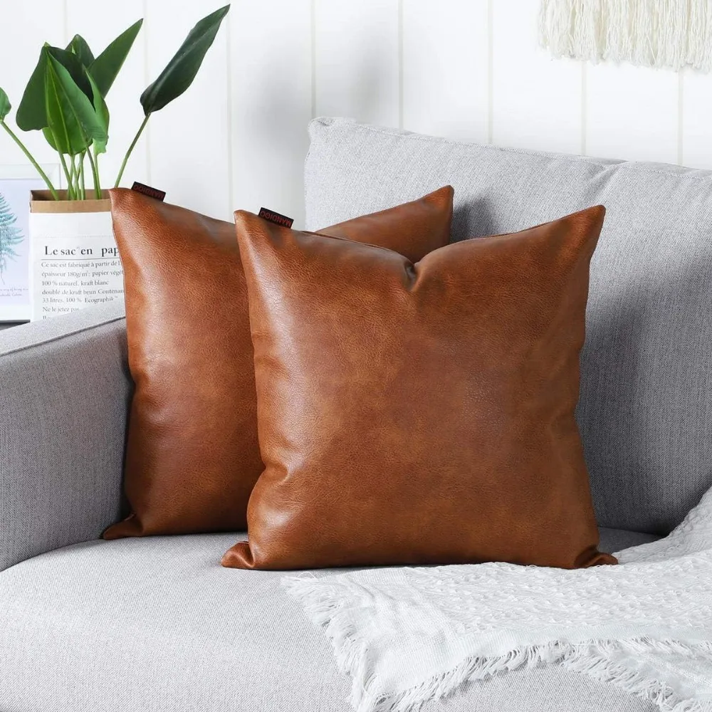 

Pair of Modern Solid Faux Leather Pillow Covers, Outdoor-Friendly Luxury Cushion Cases for Sofa