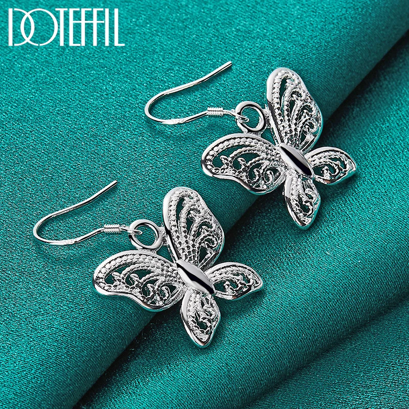 DOTEFFIL 925 Sterling Silver Hollow Butterfly Drop Earring For Women Wedding Engagement Party Fashion Charm Jewelry image 5