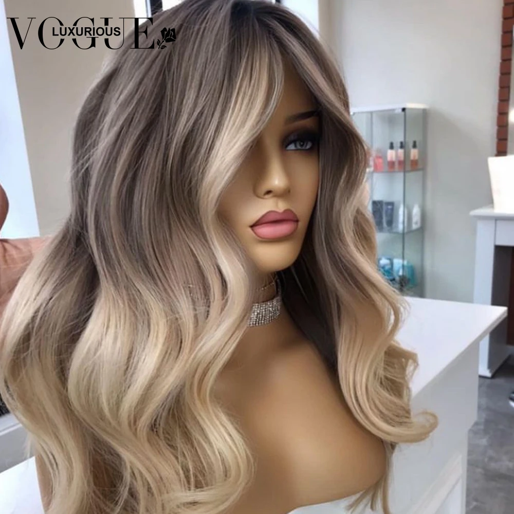 Perruque brésilienne naturelle, cheveux vierges, ombré, gris blond, 13x6, pre-plucked, pour femmes