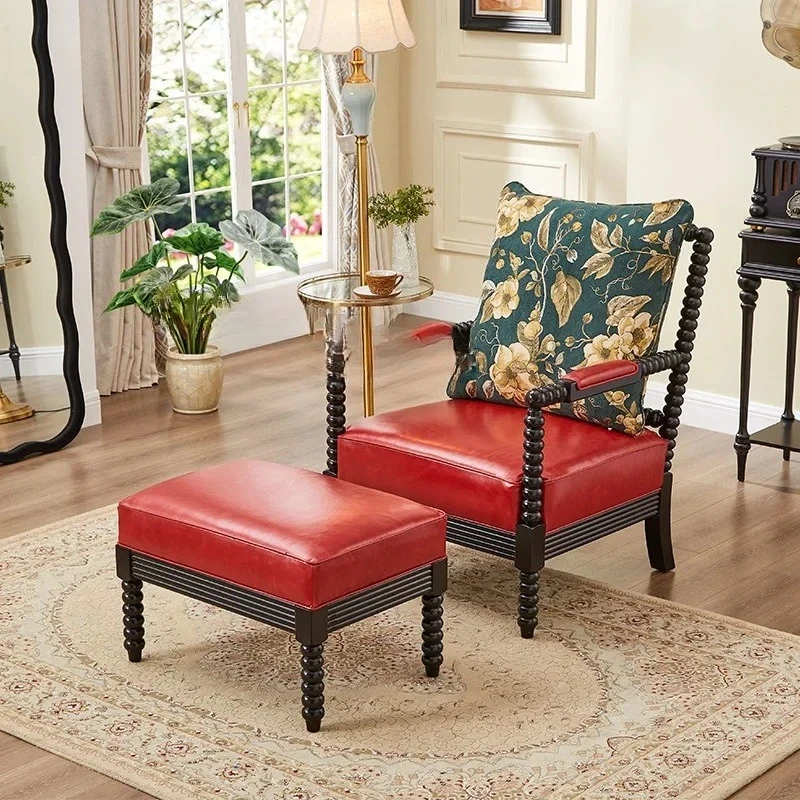 

American retro solid wood single sofa French tiger chair Chinese antique living room leisure stool R