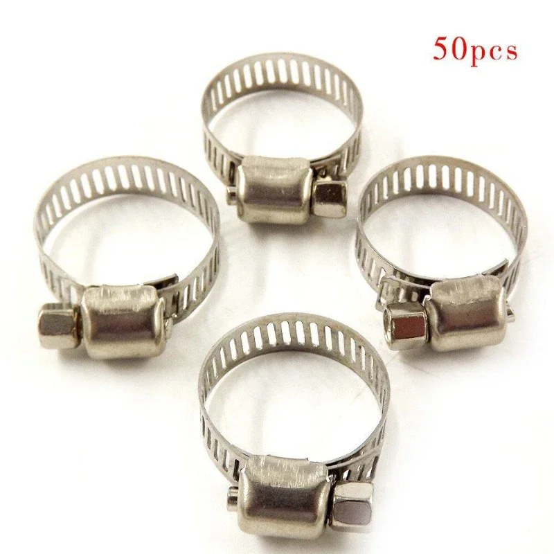 55pcs 16mm ~ 25mm 304 스테인레스 스틸 조정 가능한 드라이브 호스 클램프 연료 라인 웜 크기 클립 후프 호스 클램프