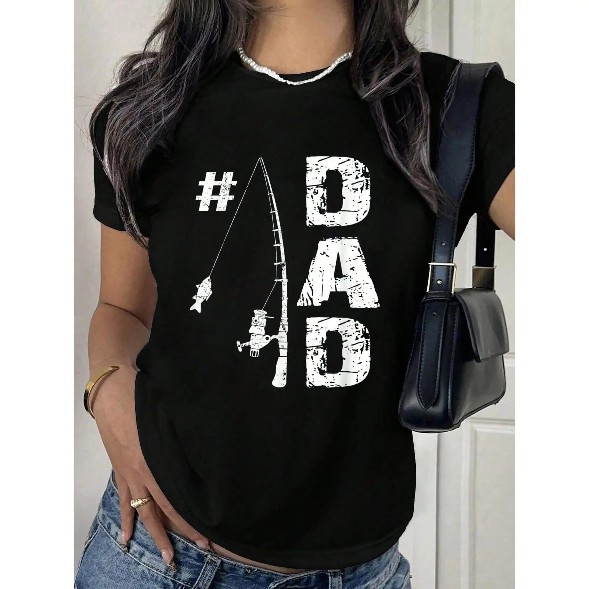 

Dad Fishing Fathers Day Shirt T-Shirt Print T-Shirt Casual Crew Neck Short Sleeve Comfort Tee Top for Spring & Summer Women's Cl