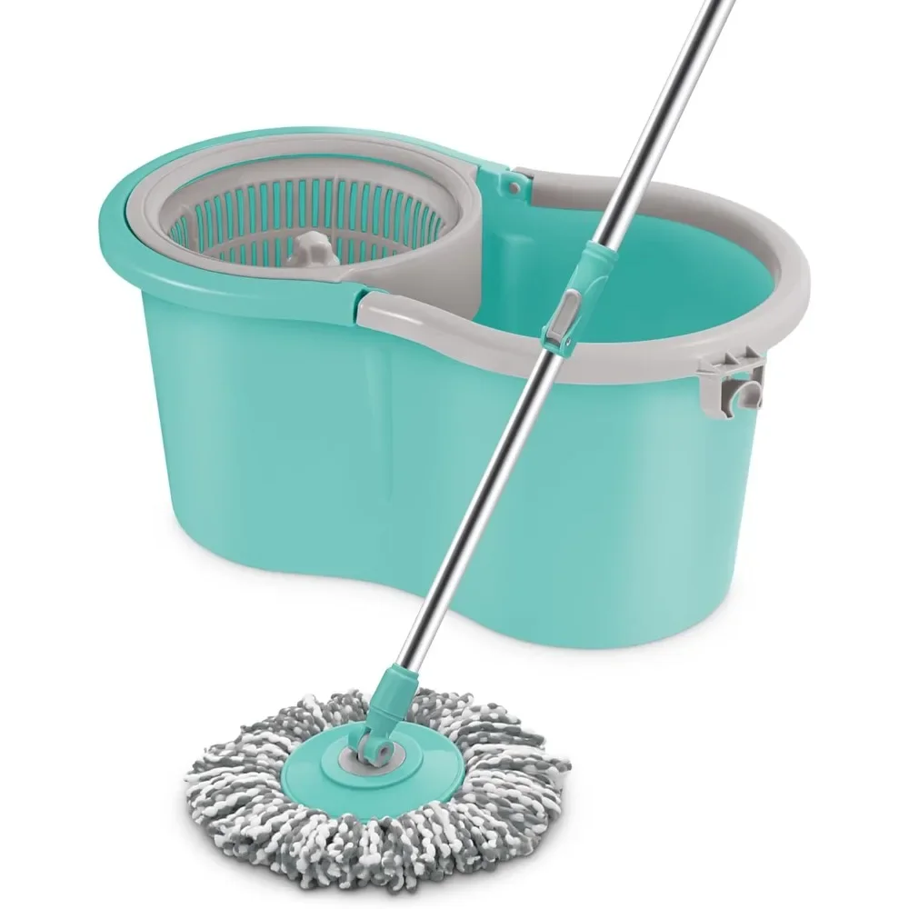 

Spin mop and bucket with wringer,Extendable Handle 360 spin mops for floor cleaning,1 Microfiber Refills,Aqua Green,Ace Spin Mop