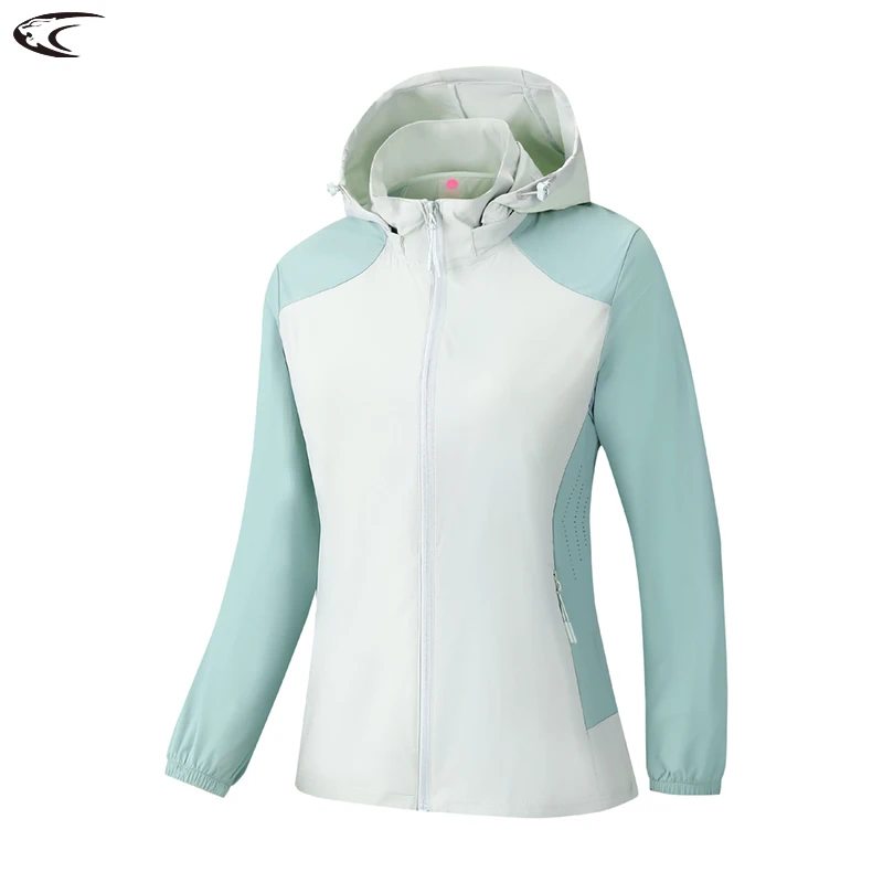 LNGXO 여성용 바람막이 하이킹 등산 낚시 방수 재킷, 야외 자외선 차단 탄성 코트, 탈부착 모자 의류 