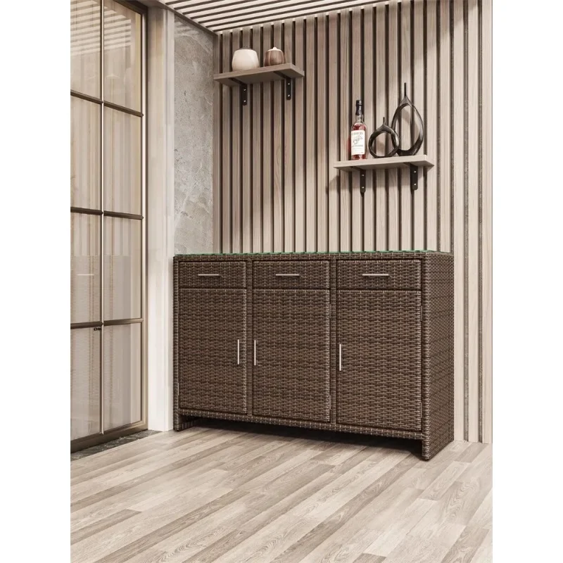 Rattan brown outdoor balcony locker outdoor storage cabinet waterproof sunscreen sunscreen garden courtyard customization