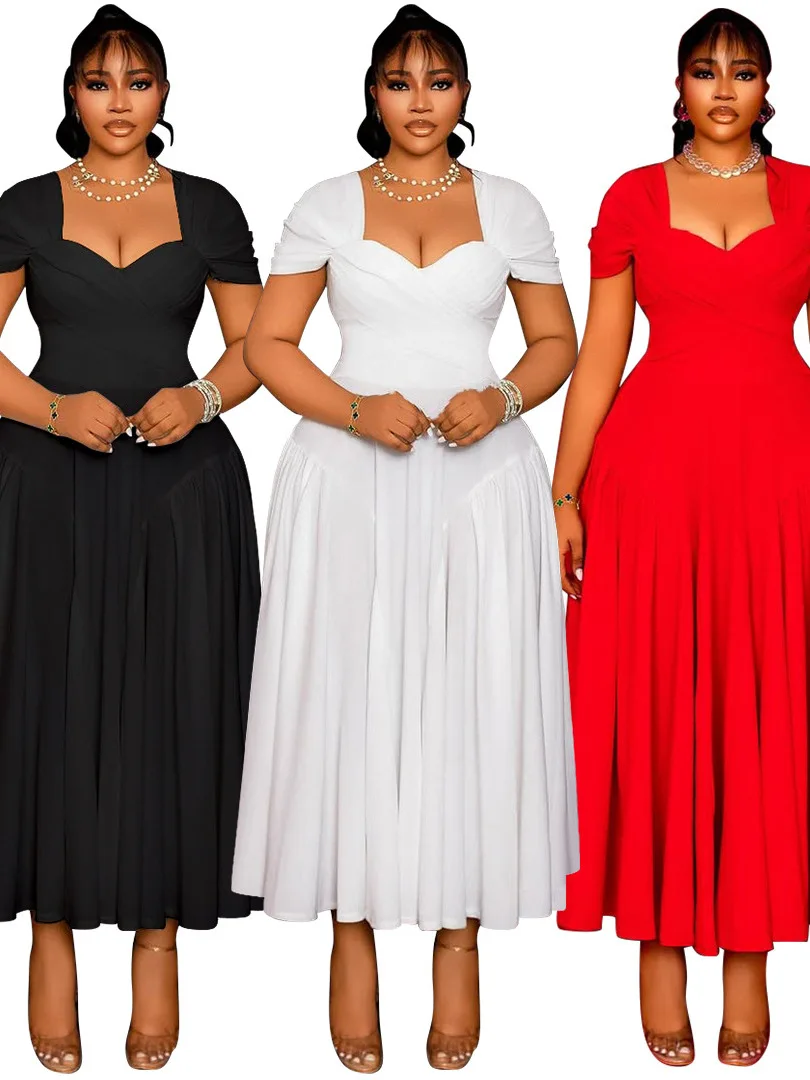 

Elegant Long Strapless Women's Dress Fashionable Large Size Black Women's Fashion Soft Style A-Line PVC Cotton Citywalk Skirt