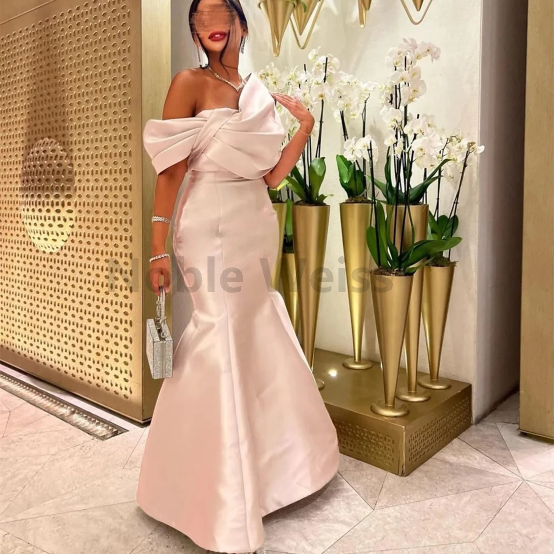 Off Shoulder Satin Mermaid Evening Dresses Long Prom Gowns for Women Customize