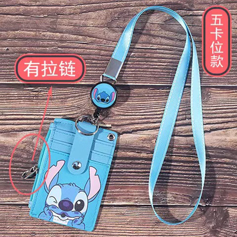 Disney cartoon Mickey Minnie hanging neck card holder card Stitch Cartoon ID card shell leather case bus card hold