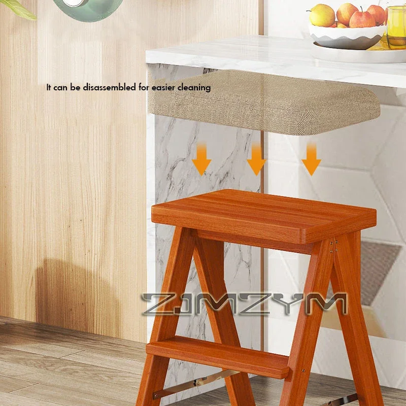 Solid Wood Step Stool Portable Kitchen Folding Stool Indoor Multifunctional Home 3 Step Ladder Folding Steps Ladder Rack