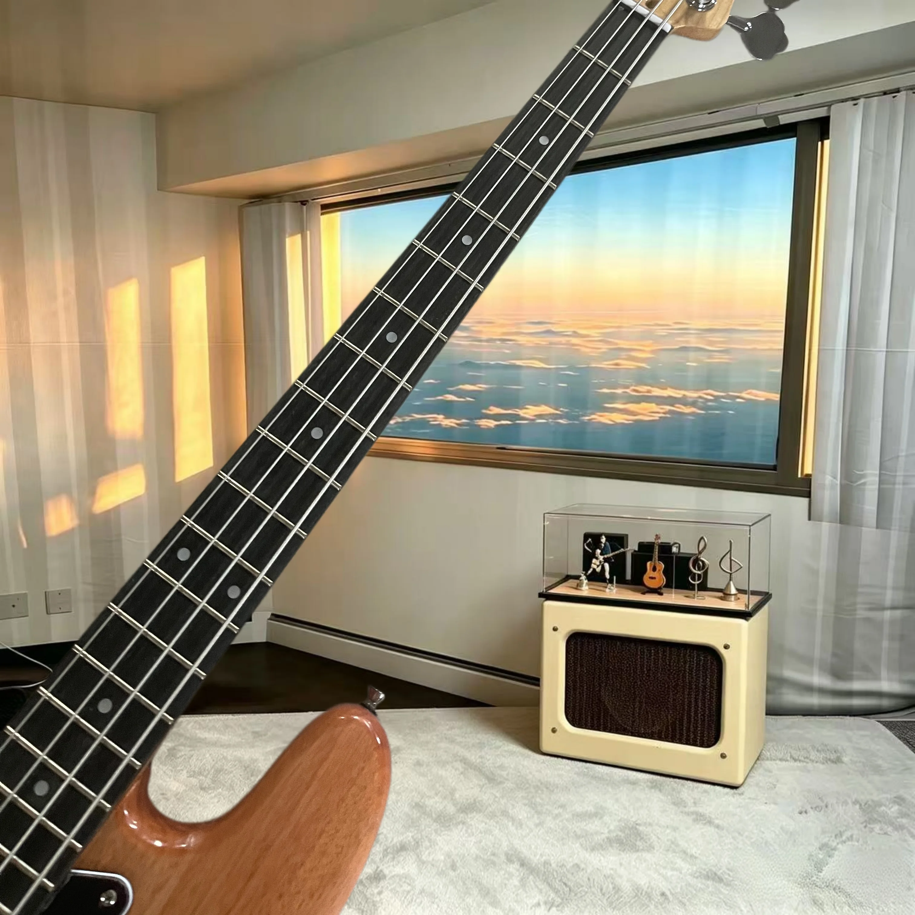 Natural Wood PB‑Style 4‑String Electric Bass PB Single Pickup Black Pickguard Chrome Hardware Vintage Funk Rock Band Rehearsal