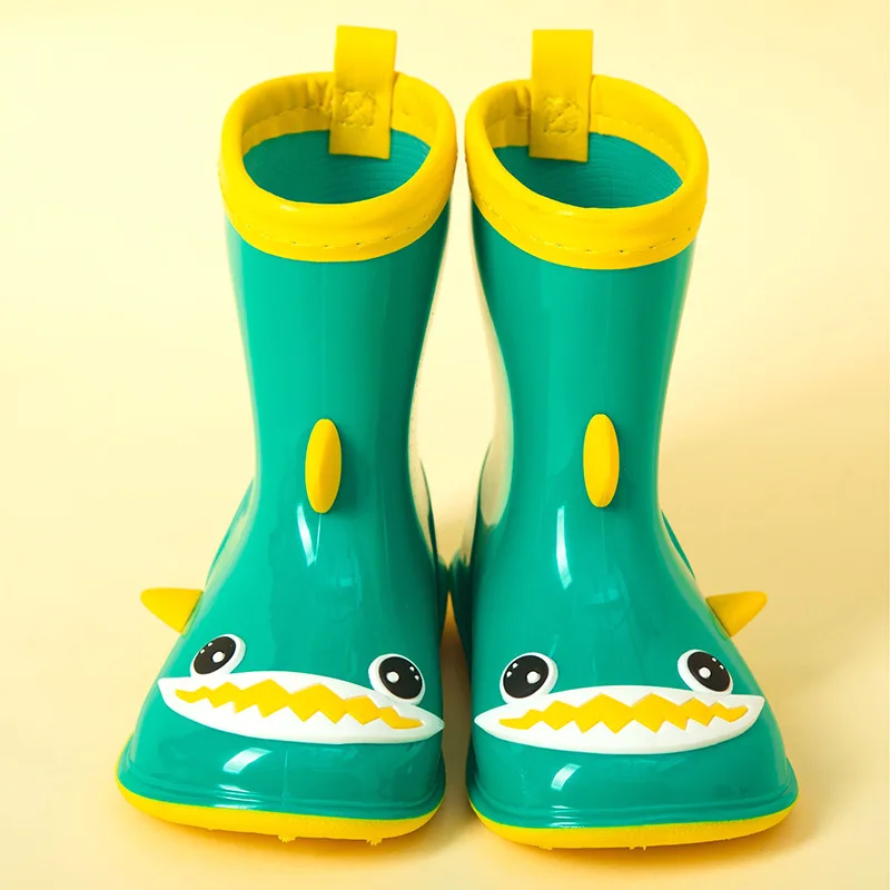 3D Cartoon Shark Children Rain Boots Non-slip Baby Flat Simple Soft Kids Fashion Boys and Girls Four Seasons Water Shoe Non-slip