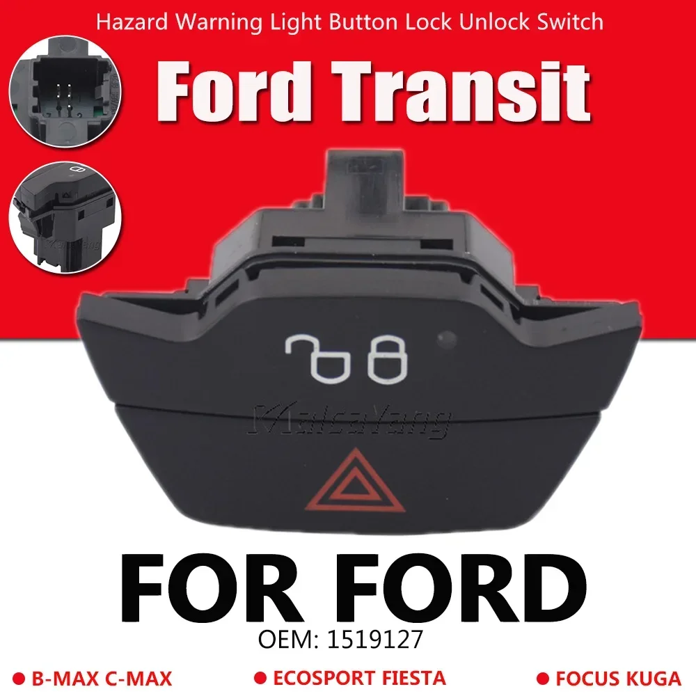1519127   Alarmlichten Knop Lock Unlock Schakelaar Voor Ford B-MAX C-MAX Ecosport Fiesta Focus Kuga Transit 2008-2019
