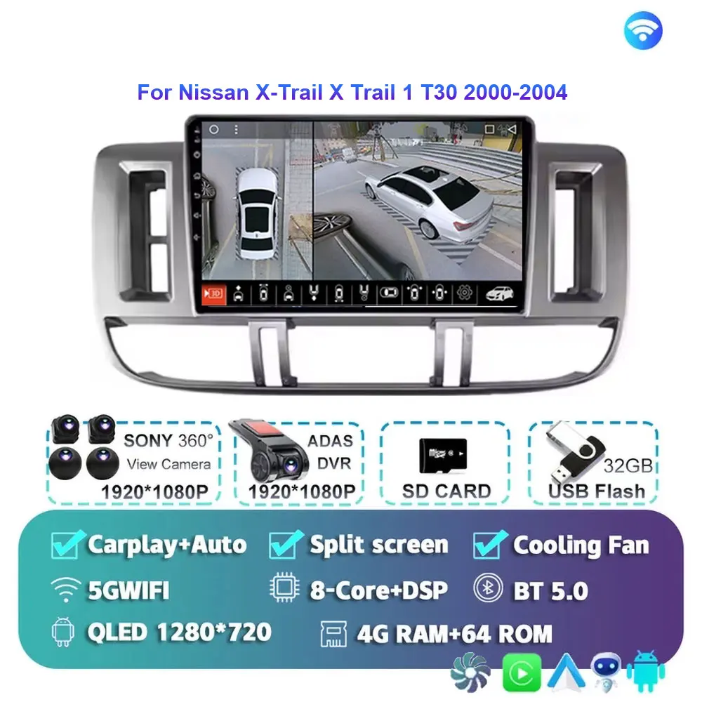 Android 15 autoradio voor Nissan X-Trail 2000-2004 met GPS navigatie 2DIN stereo BT Carplay videospeler X Trail X-Trail T30