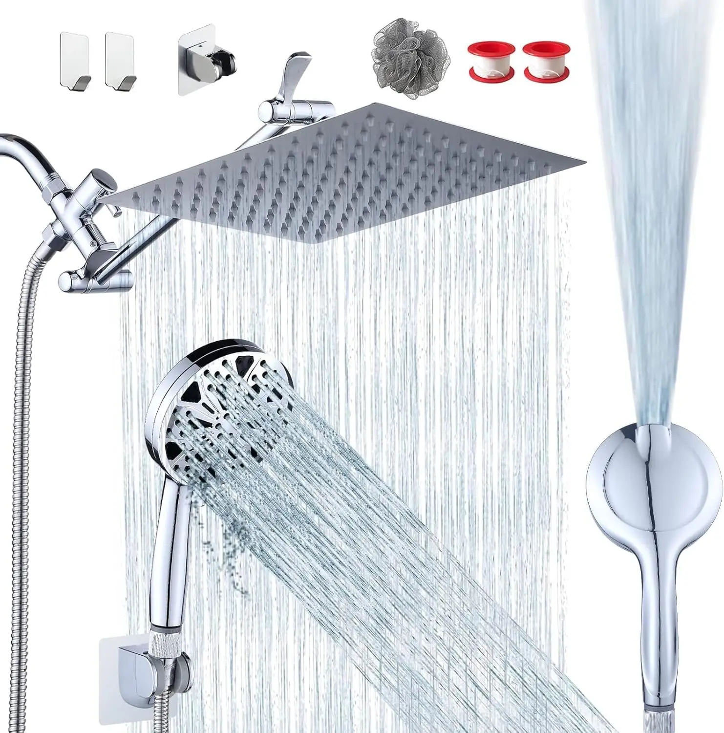 

10''Rainfall Shower Head with Handheld Combo High Pressure Power Wash, Stainless Steel Chrome Showerhead with 11'' Extension