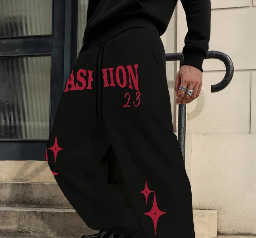 Herren Freizeit-Sporthose mit elastischem Kordelzug für alle Jahreszeiten, lockere gerade geschnittene Freizeithose für Paare, Herrenbekleidung, Herrenhosen