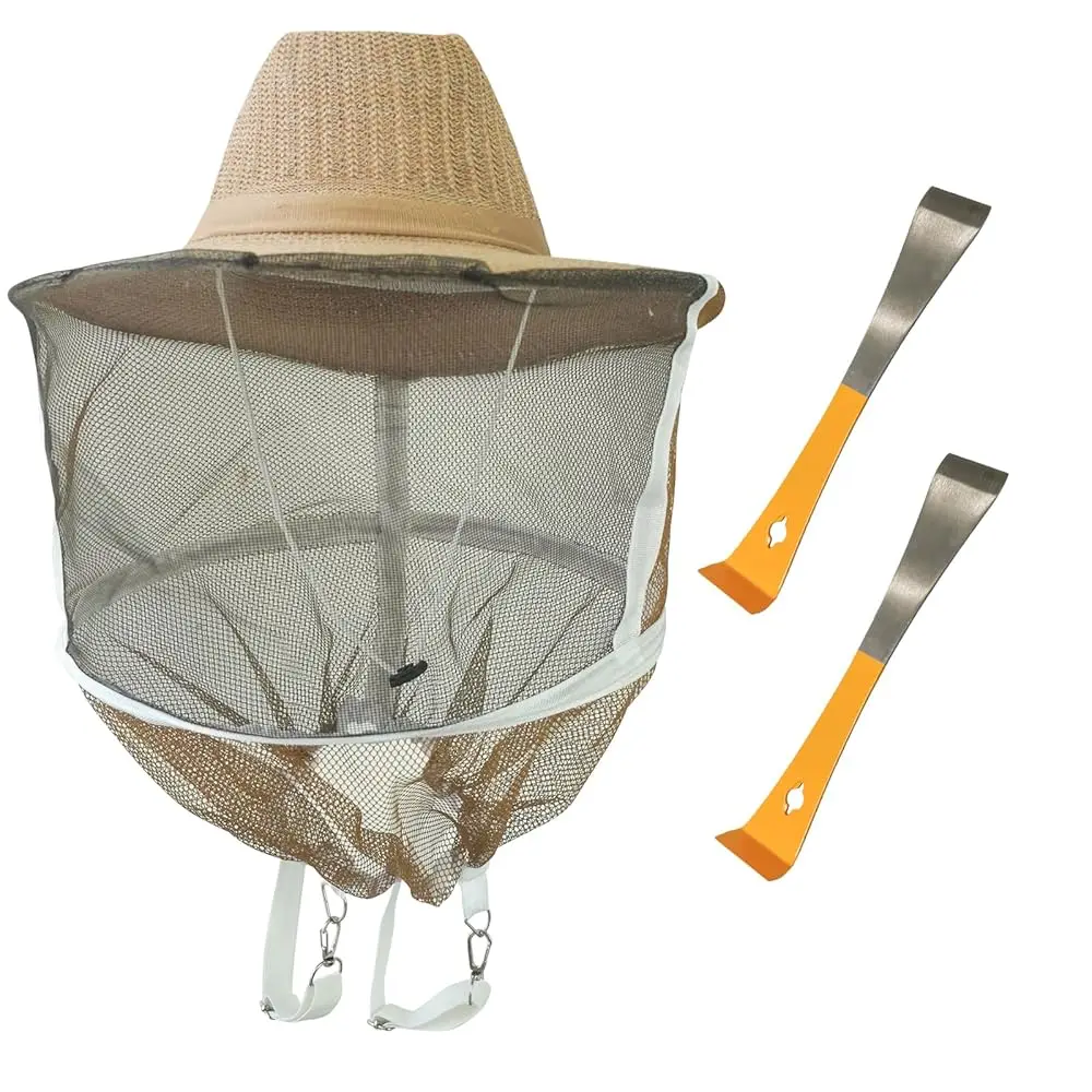 

1 Pack Beekeeping Hat with Veil, Ventilated bee Keeper hat with Long Elastic Shoulder Strap for Men Women Outdoor Professiona