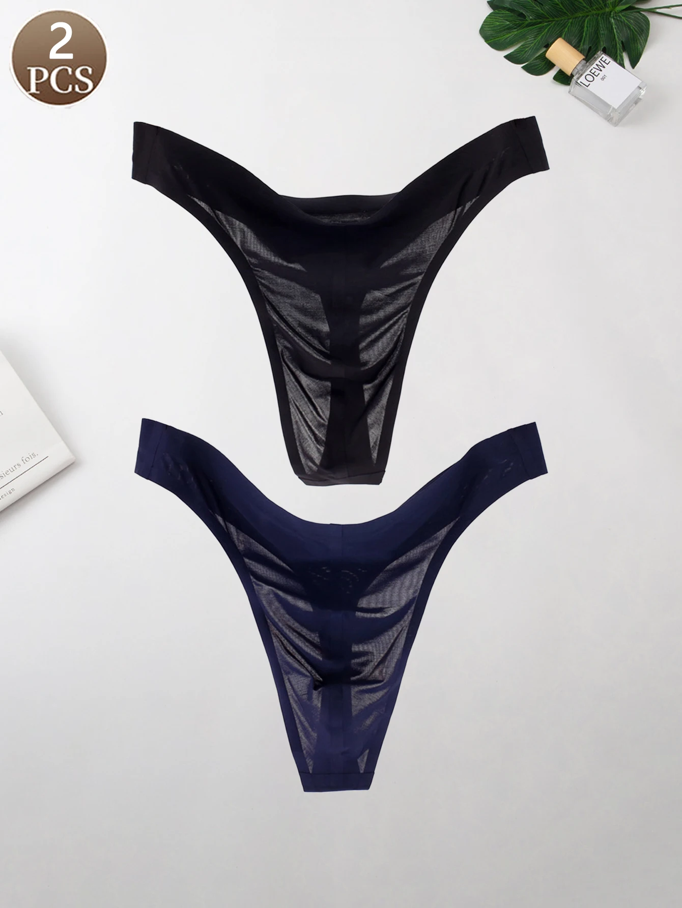 

2PCS Solid color casual sports basic Men's low waist sexy seamless one-piece ice silk thong